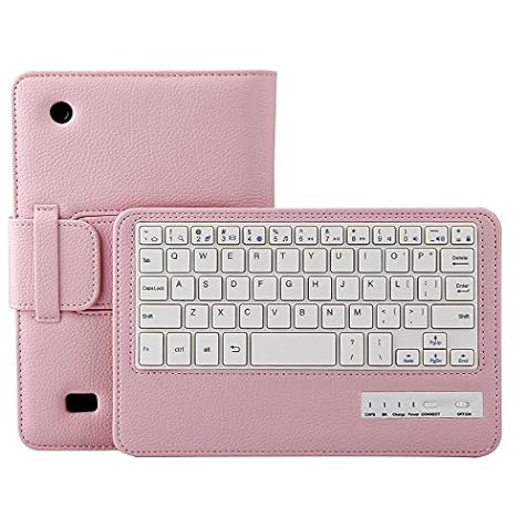 PINHEN Keyboard Case Compatible with Kindle Fire 7 2015 - Wireless Removable Keyboard Cover Case (5th Generation 2015 Release Only) (Pink)