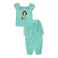 Disney Girls' Princess 2-Piece Loose-Fit Pajamas Set, LOVE JASMINE 2, 3T