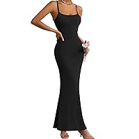 AIMILIA Women's Long Slip Bodycon Maxi Dress Lounge Casual Sexy Spaghetti Strap Sleeveless Tight Dresses