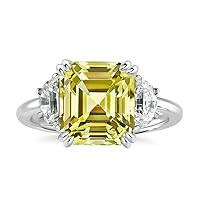 4.5CT Simulated Canary Yellow Diamond Engagement Ring,Asscher Cut 3 Stone 925 Sterling Silver Promise Ring