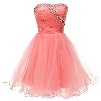 VeraQueen Women's Sweetheart Beaded Homecoming Dress Short Tulle Sleeveless Cocktail Gown