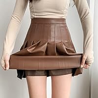 Autumn and Winter Leather Skirt Women's High-Waisted A-line Pleated Skirt PU Mini Skirt (Color : D, Size : 2XL Code)