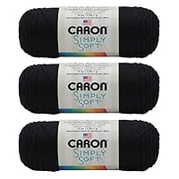 Caron Simply Soft Yarn, 3oz, Gauge 4 Medium Worsted, 100% Acrylic - Autumn Red - Machine Wash & Dry, Black, 3-Pack