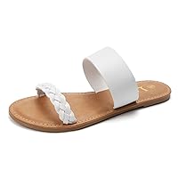 LM Women's Braided Slide Sandals Open Toe Two Band Slip On Flat Sandals Casual Summer Sandals