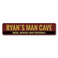 Beer Snacks & Football Sign, Man Cave Name Sign, Custom Man Cave Decor, Metal Aluminum Sign - 6 x 24