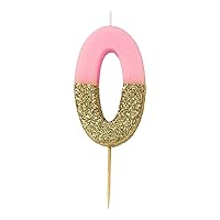Talking Tables Pink Number 0 Birthday Candle with Gold Glitter Premium Quality Cake Topper Decoration for Kids, Adults, Party, Anniversary, Milestone Age, Height 8cm, 3