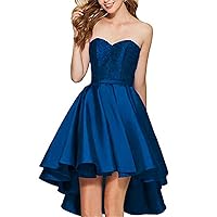 Women's Strapless Sweetheart Satin A Line Homecoming Dress Lace Up Short Cocktail Dress Royal Blue