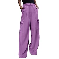 onlypuff Women Wide Leg High Waisted Cargo Pants Y2K Trousers Baggy Capris with 4 Pockets
