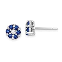 925 Sterling Silver Solid Polished Rhodium Shappire and Diamond Post Earrings Measures 7x6mm Wide Jewelry Gifts for Women