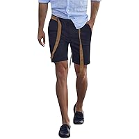Mens Fashion Linen Casual Belt Shorts Elastic Waist Button Up Summer Beach Shorts Loose Fit Hawaiian Yoga Short Pants