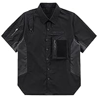 Men Summer Shirts Techwear Cargo Tops Streetwear Hip Hop Shirts Button Up Blouse Ninja Shirts Zipper Pockets