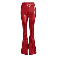 Womens Faux Leather Leggings Pleather Pants Women's Sexy Stage Women's Clothing Faux Leather Elastic Waist Flare