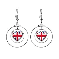 Union Jack Heart-shaped Britain UK Flag Earrings Dangle Hoop Jewelry Drop Circle