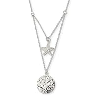 925 Sterling Silver 2 strand Sea shell Nautical Starfish And Sand Dollar Necklace 18 Inch Jewelry for Women