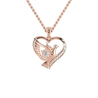 Certified Bird Heart Pendant in 14K White/Yellow/Rose Gold with 0.16 Ct Round Natural Diamond & 18k Gold Chain Necklace for Women | Bird Lover Pendant Necklace for Wife, Mother, Girlfriend (IJ, I1-I2)