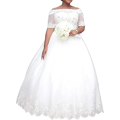 Melisa Women's Short Sleeves Lace up Corset Wedding Dresses for Bride 2024 Bridal Ball Gowns Plus Size Long