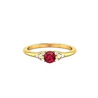 GEMHUB Lab Created Grade AA Red Ruby 14k Yellow Gold 0.44 CT Round Shape Solitaire with Accents Couples Promise Ring Sizable