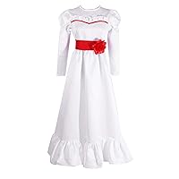 Nuoqi Costume, Womens Girls Horror Scary Doll White Dress for Halloween Party Adult XL