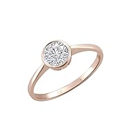 1 Ct Round Sim Diamond Bezel Set Solitaire Engagement Ring in 14KT White Gold PL