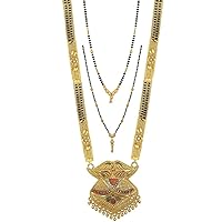 Presents Traditional Gold Plated Hand Meena 30Inch Long and 18Inch Short Combo of 3 Mangalsutra/Tanmaniya/Nallapusalu/Black Beads for Women and Girls #Frienemy-1483