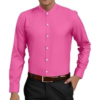 Mens Fuschia Solid Long Sleeve Cotton Nehru Collar Shirt NSH1031