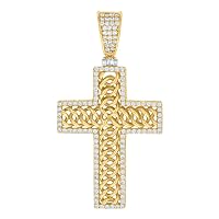 925 Sterling Silver Yellow tone Mens Baguette Round CZ Cubic Zirconia Simulated Diamond Cross Religious Charm Pendant Necklace Jewelry for Men