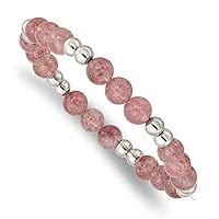 Chisel Stainless Steel Polished 6 8mm Strawberry Quartz Beaded Stretch Bracelet Jewelry for Women