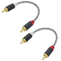 RCA to RCA Audio Cable - 1 Male to 1 Male Stereo Audio Cable Converter (2-Pack) for Subwoofer, Home Theater, High-Fidelity Audio - Double Shielding (6 inches)