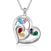 10K 14K 18K Gold Natural Diamonds and 1-6 Birthstones Heart Necklace for Women,Personalized Name Necklace Gift For Mom Gifts for Mother's Day(G-H Color, I2-I3 Clarity)