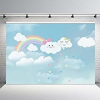 Photo Background Cute Cartoon Rainbow Blue Sky White Cloud Baby Birthday Party Decoration Banner Backdrops for Photography 7ftx5ft