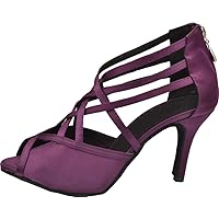 Ladies Latin Rumba Ballroom Party Salsa Stripes Exercises Latin Tango Peep Toe Zip Custom Heel Dance Shoes Purple - Size 7