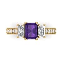 Clara Pucci 1.82 ct Emerald Cut Solitaire 3 stone Genuine Natural Amethyst Engagement Promise Anniversary Bridal Ring 18K Yellow Gold