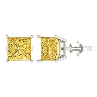 2.9ct Princess Cut Conflict Free Solitaire Canary Yellow Unisex Stud Earrings 14k White Gold Push Back conflict free Jewelry