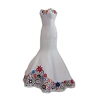 2024 Colorful Flowers Embroidery Mermaid Wedding Dresses Strapless with Train Corset Mexican Charro Satin