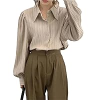 Fold Women Blouses Solid Color Spring Shirt Single Lapel Thin Long Sleeve