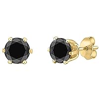 Six Prong-Set Brilliant Round Cut Black Diamond Daily wear Solitaire Stud Earring For Women Men Girls .925 Sterling Sliver (3MM To 8MM)