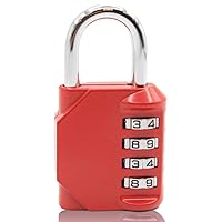 Newhouse Hardware Improved 4-Digit Combination Lock | Outdoor Waterproof Padlock for School, Gym Locker, Sports Locker, Fence, Toolbox, Gate, and Travel | Customizable 4-Digit Lock Combo | Red