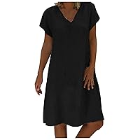Sun Dress, Summer for Women 2024 Casual Short Sleeve V Neck Ruffle Midi Flowy Dresses Womens Boho Beach Shift Dresses with Pockets Women Casual Dresses Short Women Dress (5XL, Black)