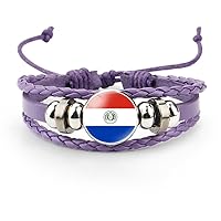 Paraguay Flag Braided Bracelet - Colorful Handmade National Flag Time Stone Adjustable Woven Bracelet, Souvenir Novelty Multinational Handmade Jewelry For Men Women Couple Gift