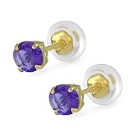 14K Yellow Gold 4mm Simulated Birthstone Silicone Back Earrings For Girls