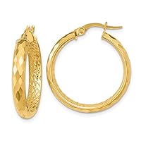 24.14mm 10k Gold Polished and Textured Diamond cut Inside Fancy Hoop Earrings Measures 24.66x24.14mm Wide 3.75mm Thick Jewelry for Women