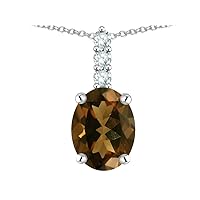 Solid 14K Gold 8x6mm Oval Three Stone Pendant Necklace