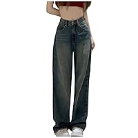 Women's Flare Jeans Irregular Strap Jeans Loose Wide Leg Pants Jeans, S-4XL
