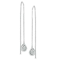 1/5 Cttw Diamond Teardrop Threader Hanging Chain Earrings in Sterling Silver (I-J/13)