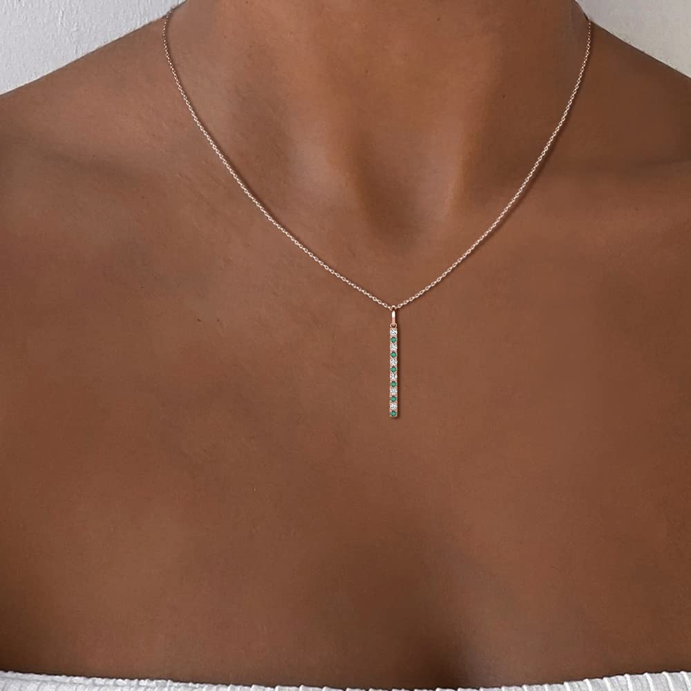 TriJewels Alternating Round Natural Diamond & Created Alexandrite 0.31 ctw Vertical Pendant Necklace 14K Gold