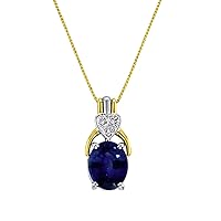 Rylos Necklaces For Women 14K Yellow Gold - Sapphire & Diamond Pendant Necklace 9X7MM Color Stone Gemstone Jewelry For Women Gold Necklaces For Women