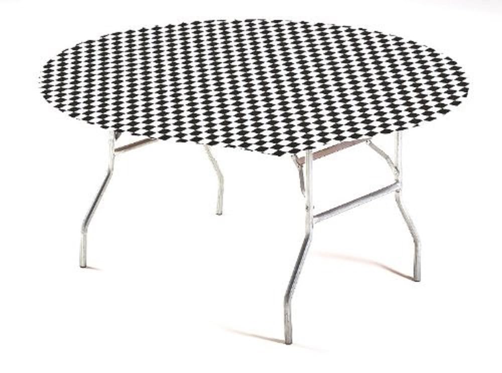 Creative Converting Checkered Elastic Corners Plastic Tablecover, 60x60in, BLACK CHECK