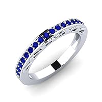 Sterling Silver 925 Blue Sapphire Round 2.00mm Half Eternity Band Ring With Rhodium Plated | Beautiful Vintage Design Ring For Woman's And Girls