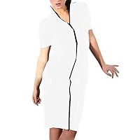 23 Colors Lady Zipper Short Sleeve Clubwear Wetlook PVC Slim Dress (White,L)