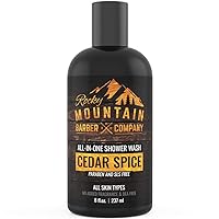 Rocky Mountain Barber Company Cedar Spice All-In-One Body Wash – Shampoo, Body Wash, Conditioner, Face Wash & Beard Wash with Essential Oils - 8 oz